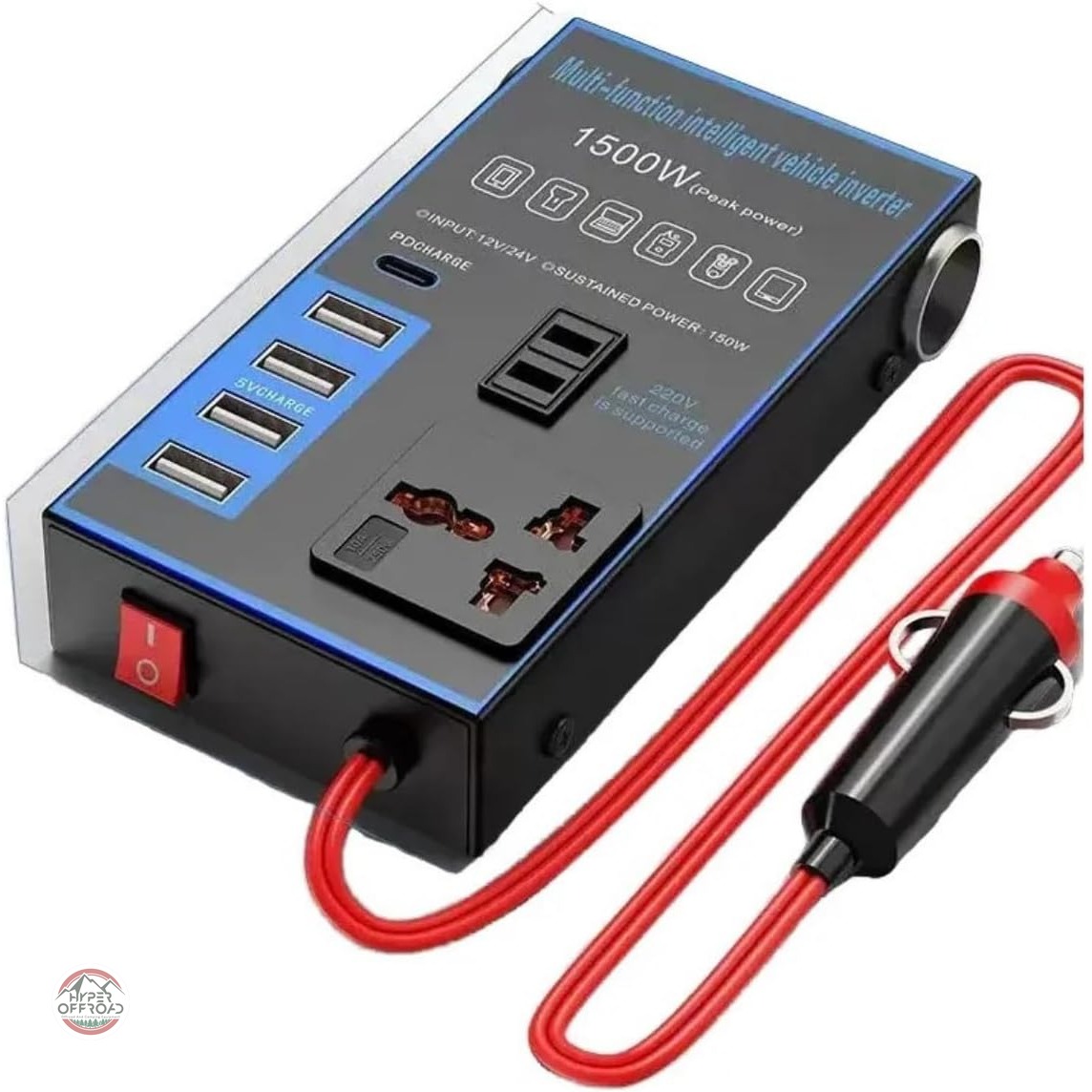 اینورتر فندکی برق خودرو Safe توان 1500 وات با 4 پورت USB